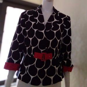 Black/white/red three-quarter sleeve jacket. Fully lined, cotton/spandex, 12